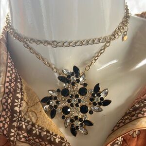 Gold and Black Statement Necklace with Ornate Pendant